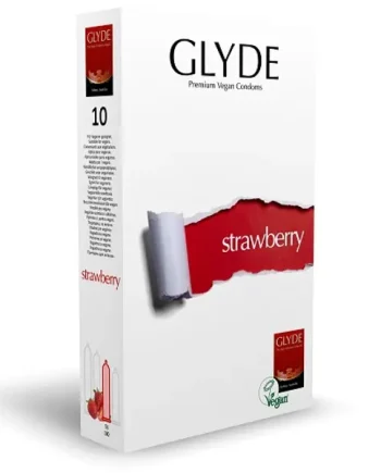 Glyde Ultra Strawberry Flavour Vegan Condoms 10 Pack