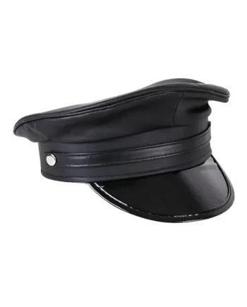 Leather Strap Police Hat - One Size