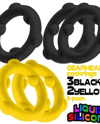 Oxballs GEARHEADS Silicone Cockrings 5 Pack | Black/Yellow