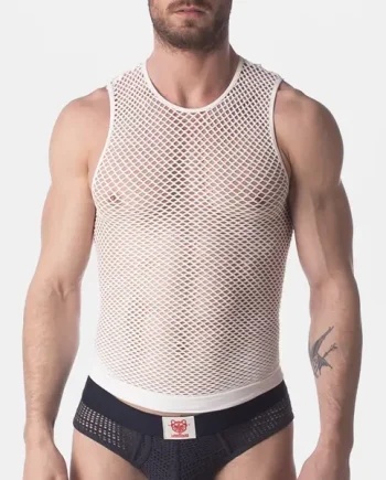 Barcode Berlin Fishnet Tank Top Stefano White
