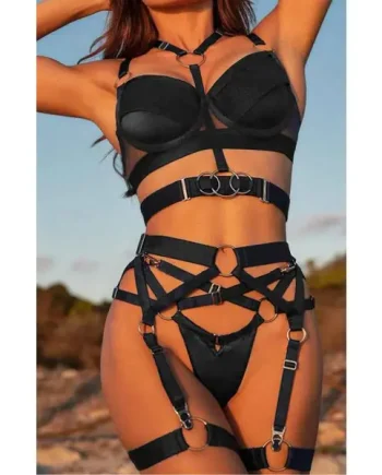 Hot Black 5 Piece Lingerie Set