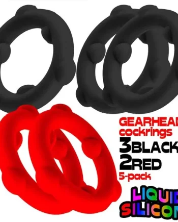 Oxballs GEARHEADS Silicone Cockrings 5 Pack | Black/Red