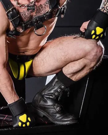 Mr S Leather Open Paw Puppy Gloves Black Yellow