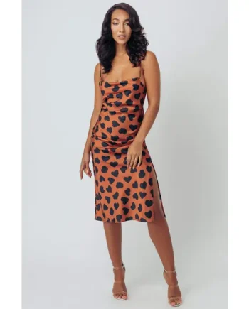 Kilo Brava Heart Satin Cowl Midi Slip Dress