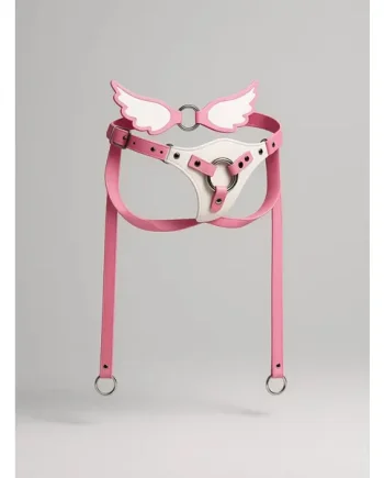 Creature Cocks Solyra Strap-On Harness with Angel Wing Detailing in Pink & White